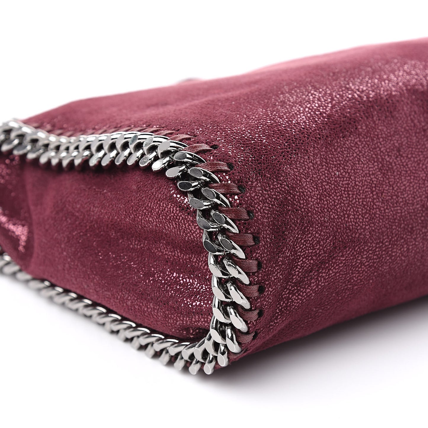 Metallic Crackle Mini Falabella Fold Over Tote Burgundy