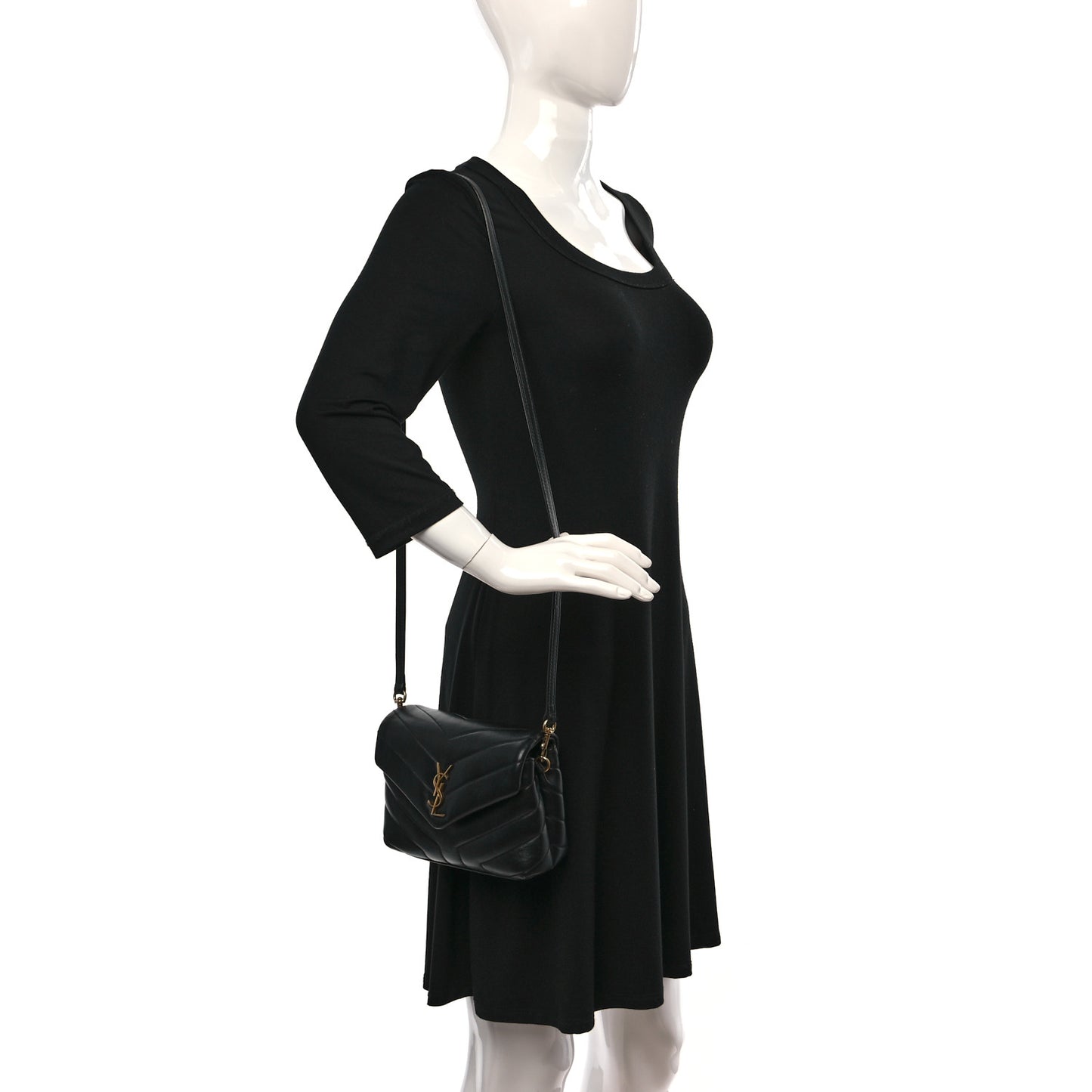 Calfskin Y Quilted Monogram Toy Loulou Crossbody Bag Black