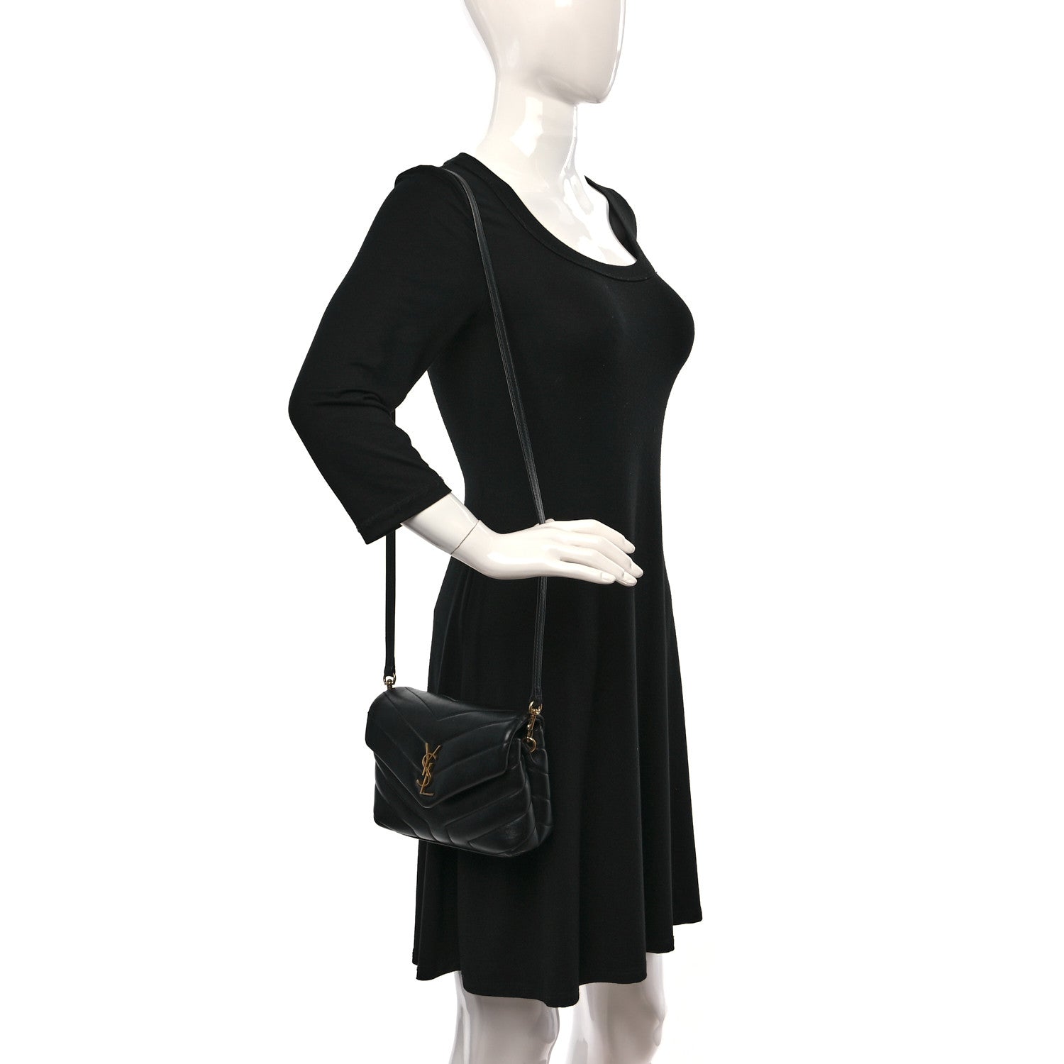 Saint Laurent Calfskin Y Quilted Monogram Toy Loulou Crossbody Bag Black 2 of 9