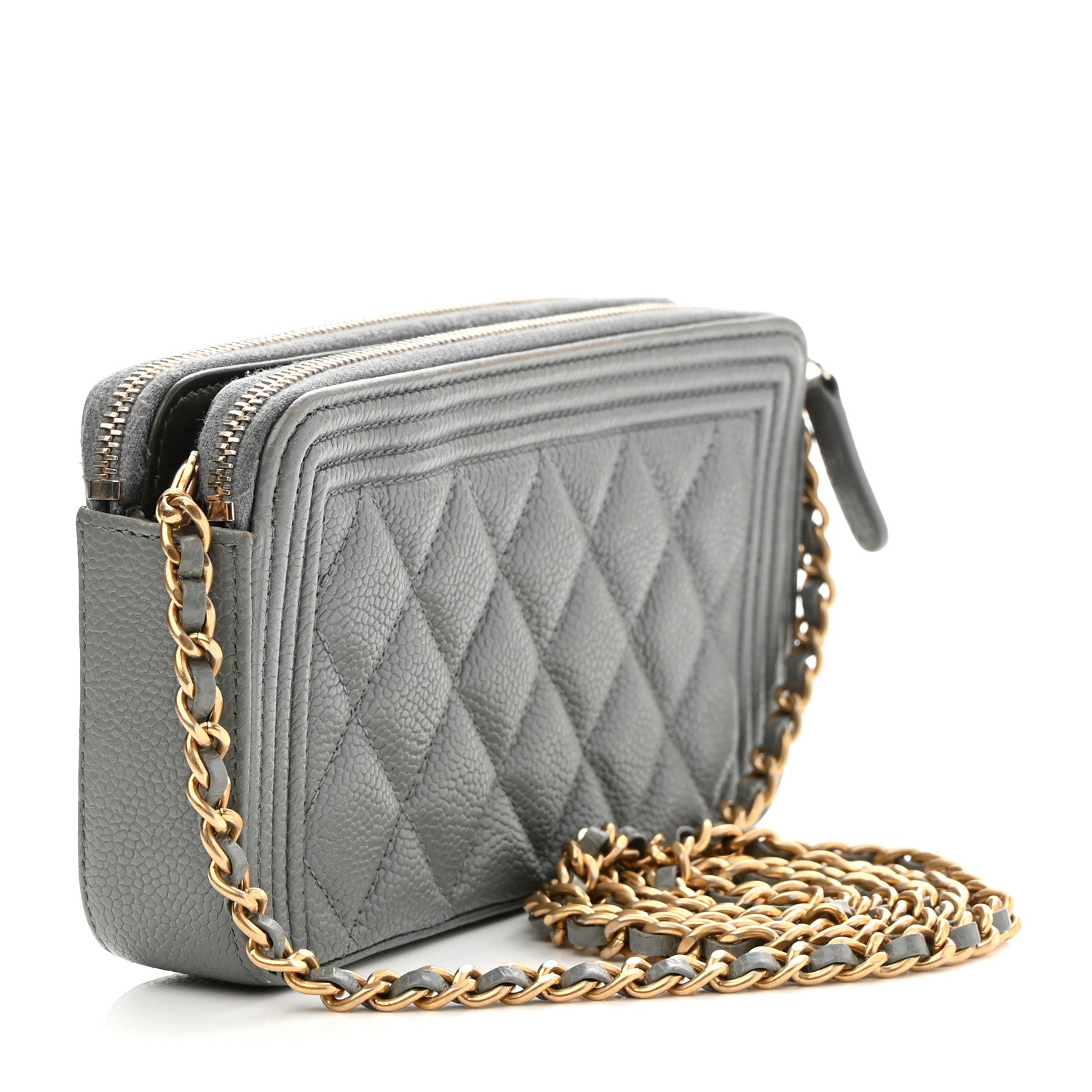 Chanel Caviar Quilted Small Boy Clutch With Chain Grey 3 of 18