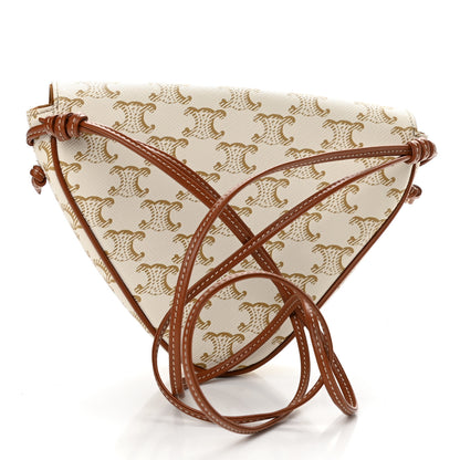 Celine Triomphe Canvas Triangle Crossbody Bag White Tan 3 of 11