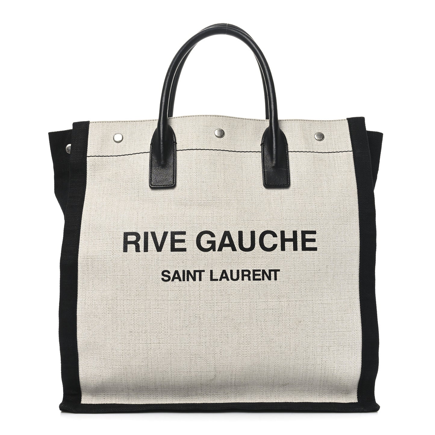 Linen Calfskin Rive Gauche North South Tote White Black