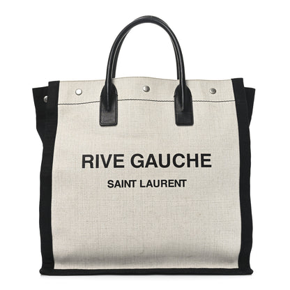 Saint Laurent Linen Calfskin Rive Gauche North South Tote White Black 1 of 9