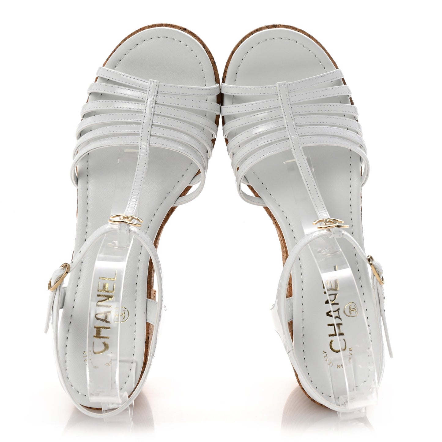 Patent Cork CC Ankle Strap Platform Sandals 38 White