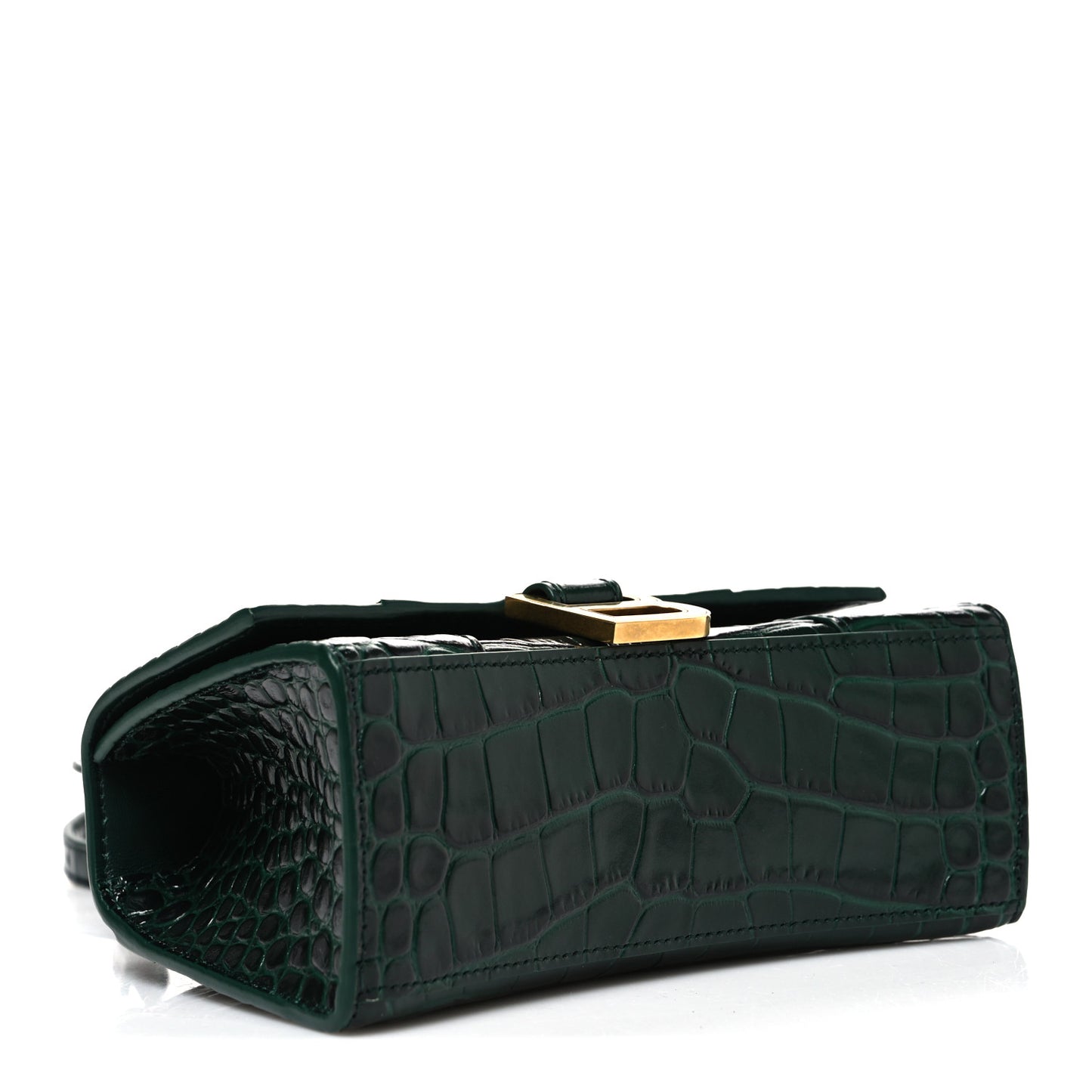 Shiny Calfskin Crocodile Embossed Hourglass Top Handle Bag XS Forest Green
