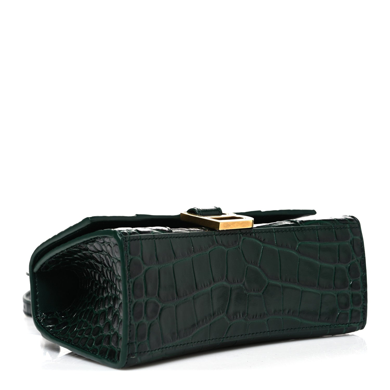 Balenciaga Shiny Calfskin Crocodile Embossed Hourglass Top Handle Bag XS Forest Green 4 of 11