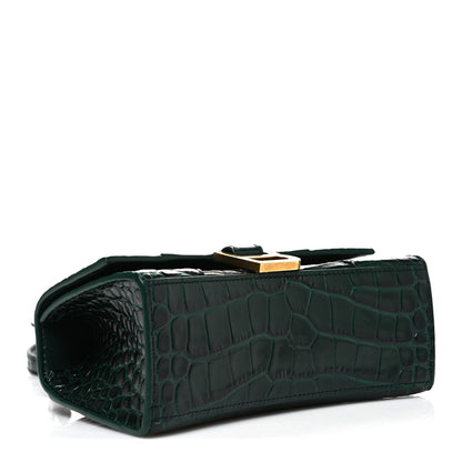 Balenciaga Shiny Calfskin Crocodile Embossed Hourglass Top Handle Bag XS Forest Green 4 of 11