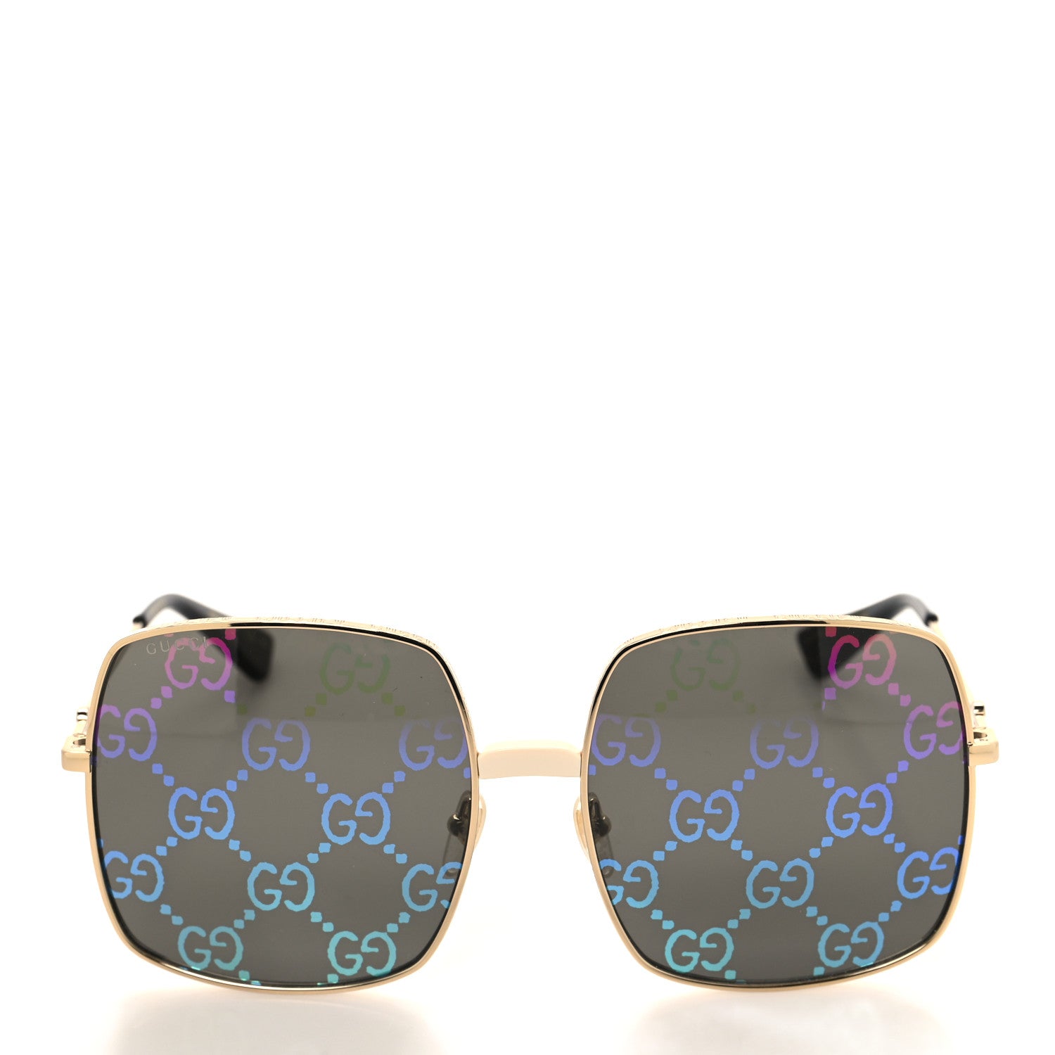 Gucci Metal Rectangular Frame Sunglasses GG0414S Gold Multicolor 2 of 7