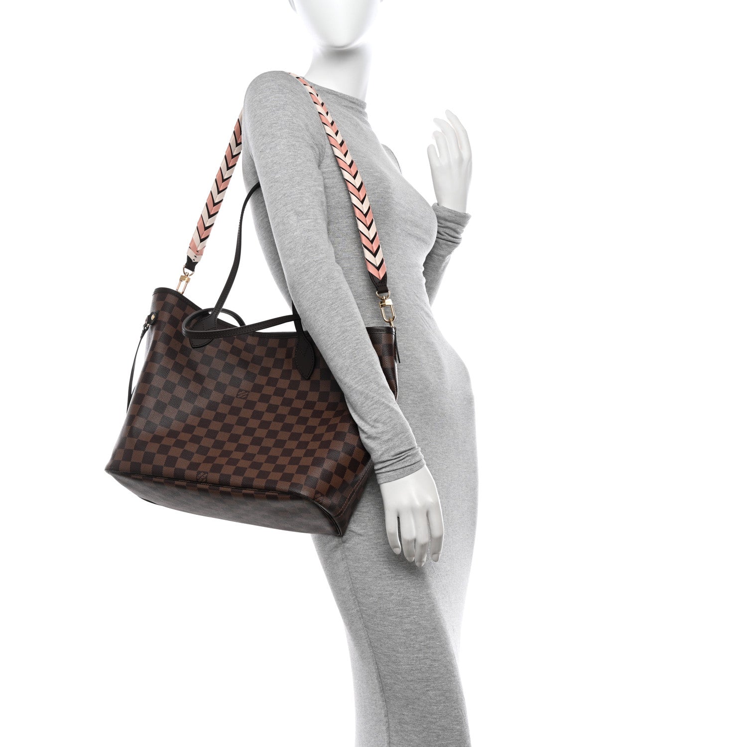 Louis Vuitton Damier Ebene Braided Neverfull MM Pink 2 of 10