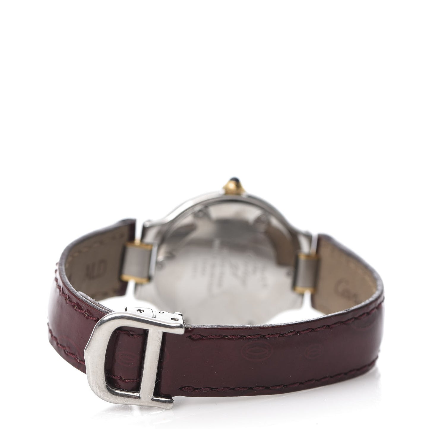 Stainless Steel 18K Yellow Gold Calfskin 28mm Must De 21 Quartz Watch Burgundy