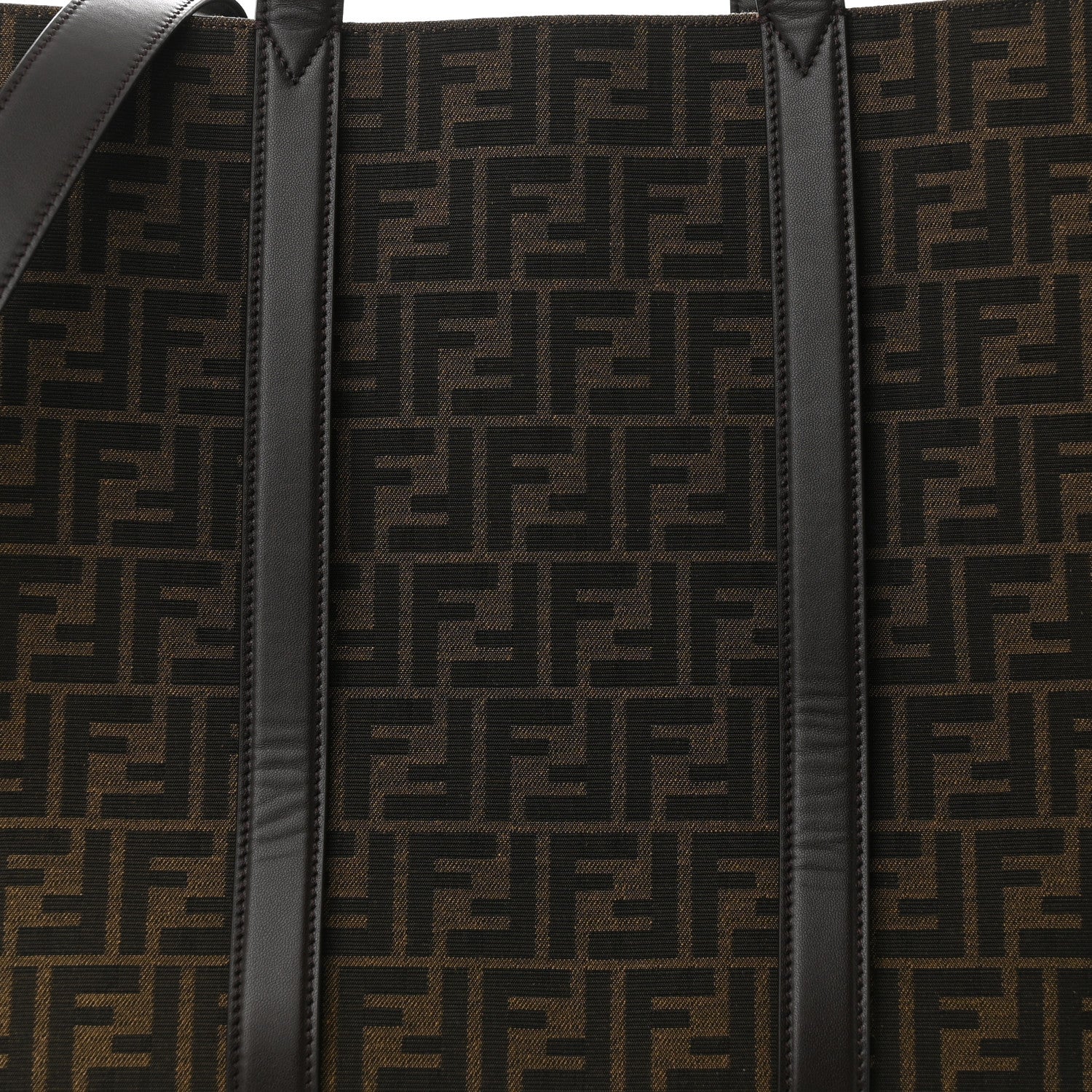 Fendi Recycled Fabric Jacquard Vitello Astro FF 1974 Shopping Tote Tobacco Moro Ebano 8 of 10