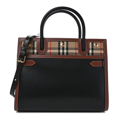 Burberry Calfskin Vintage Check Small Two Handle Title Bag Black 1 of 8