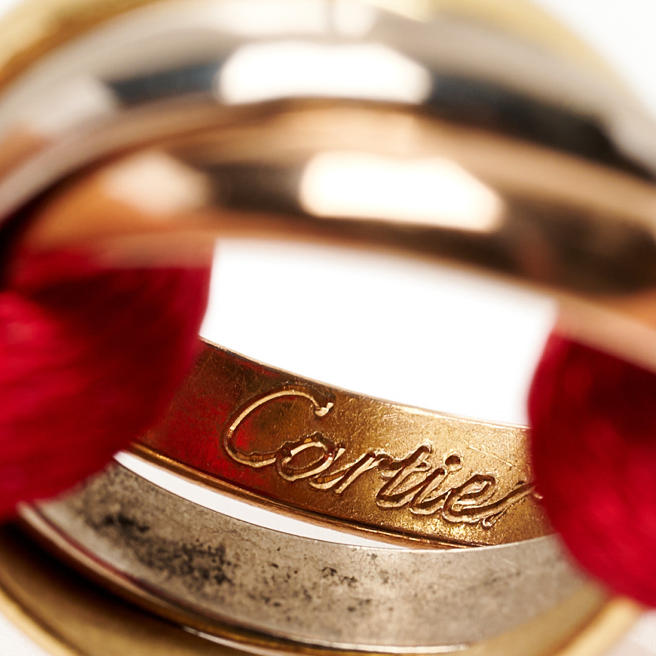 18K Pink Yellow White Gold Trinity Cord Bracelet Red