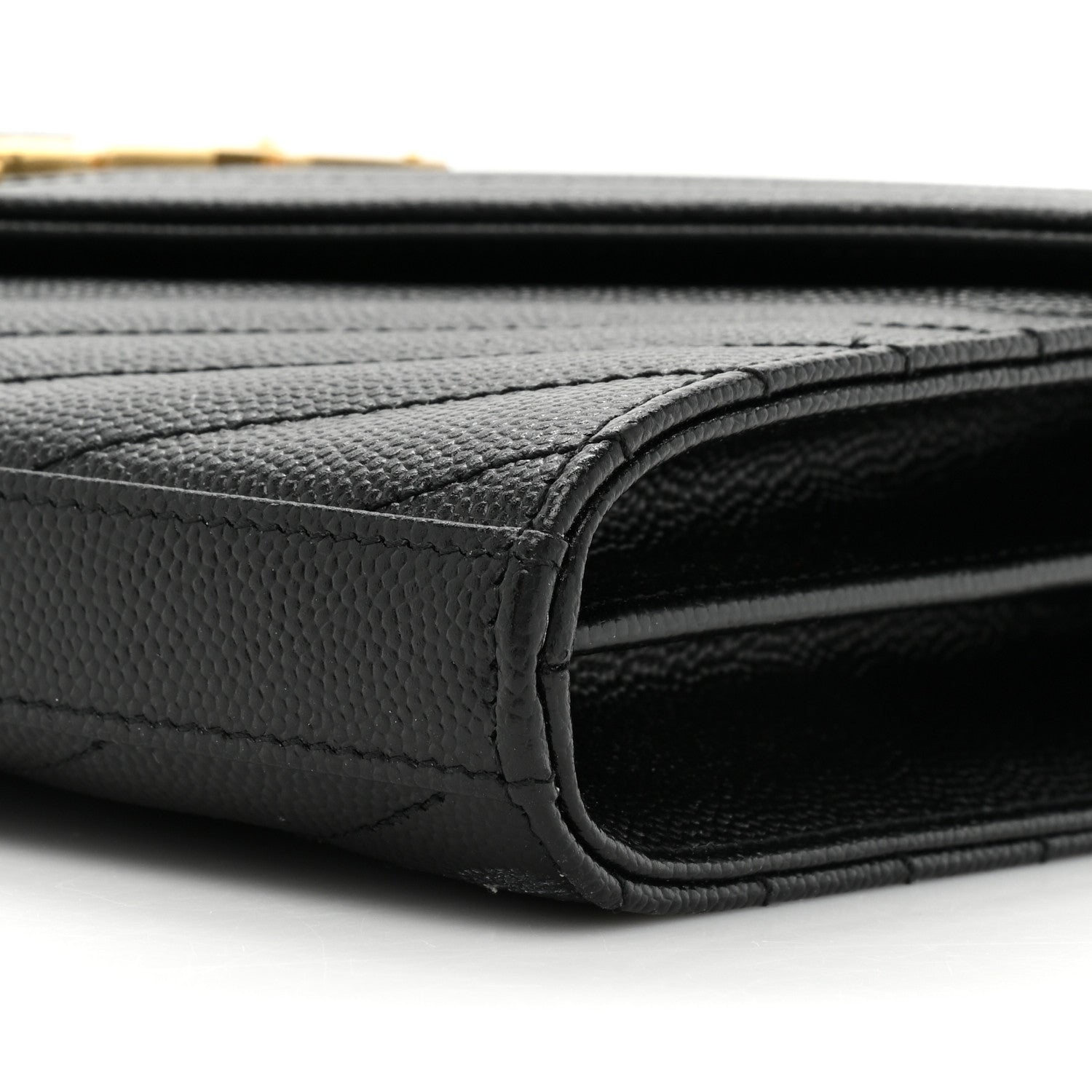 Saint Laurent Grain De Poudre Matelasse Chevron Monogram Chain Wallet Black 9 of 13