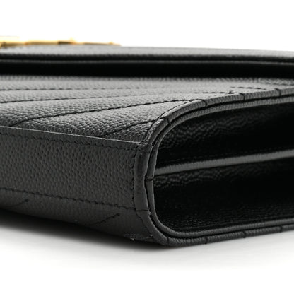 Saint Laurent Grain De Poudre Matelasse Chevron Monogram Chain Wallet Black 9 of 13