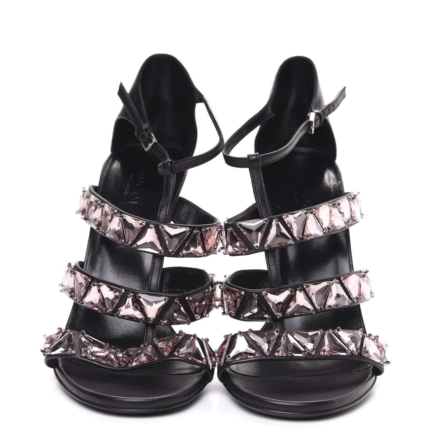 Gucci Napa Crystal Triple Band Sandal Heels 38.5 Black 2 of 8