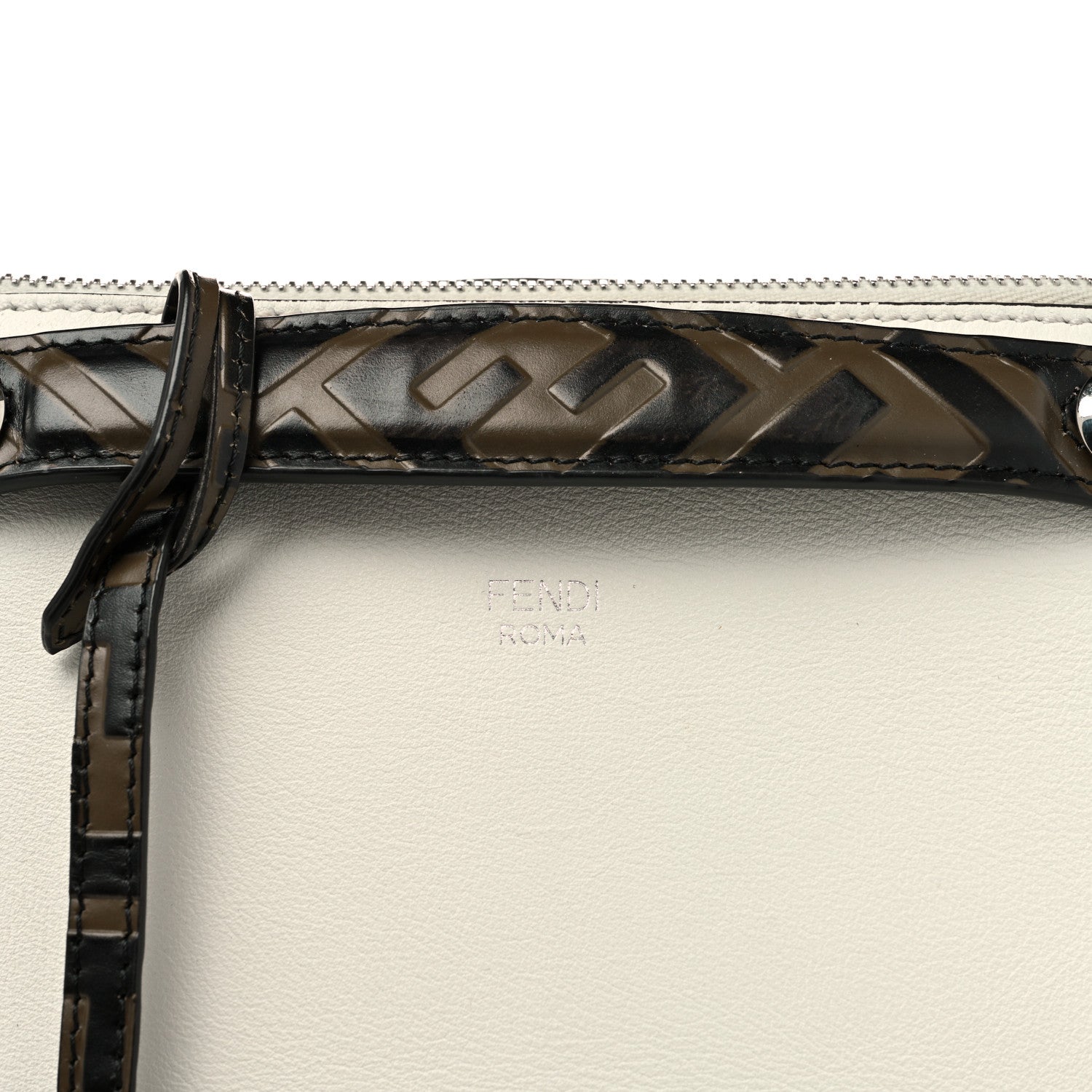 Fendi Vitello Dolce Bi-Color FF 1974 Embossed Medium By The Way Boston Bag White Ice Maya Black 8 of 13