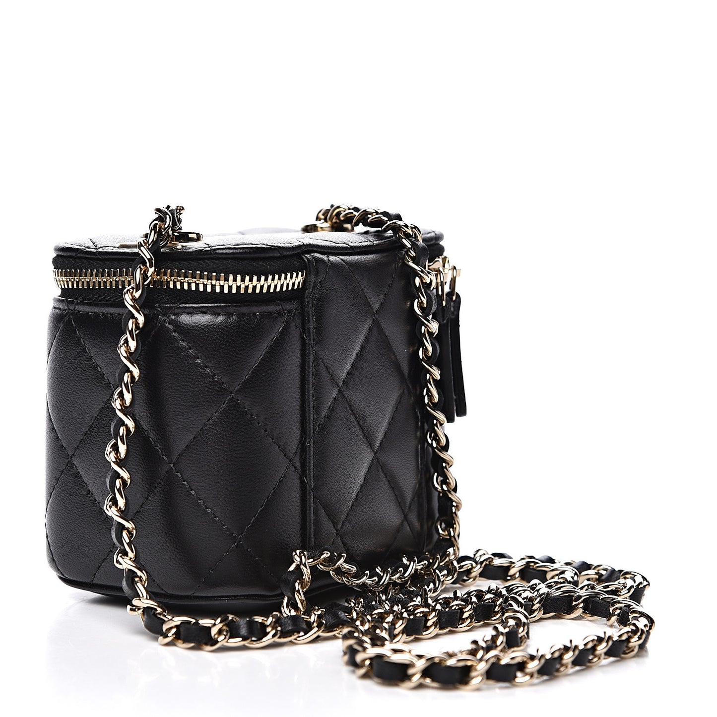 Lambskin Quilted Trendy Mini Vanity Case With Chain Black