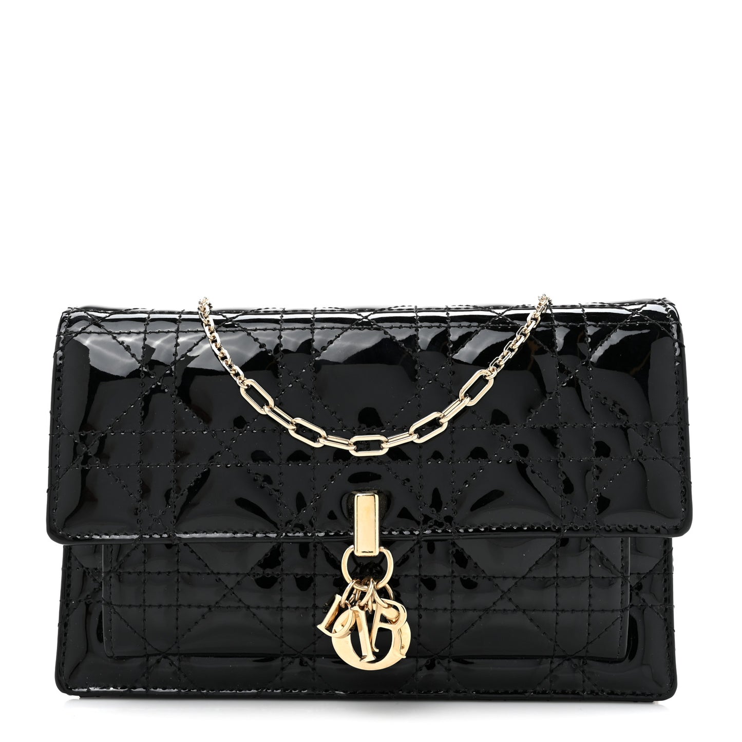 Patent Cannage Lady Dior Chain Pouch Black