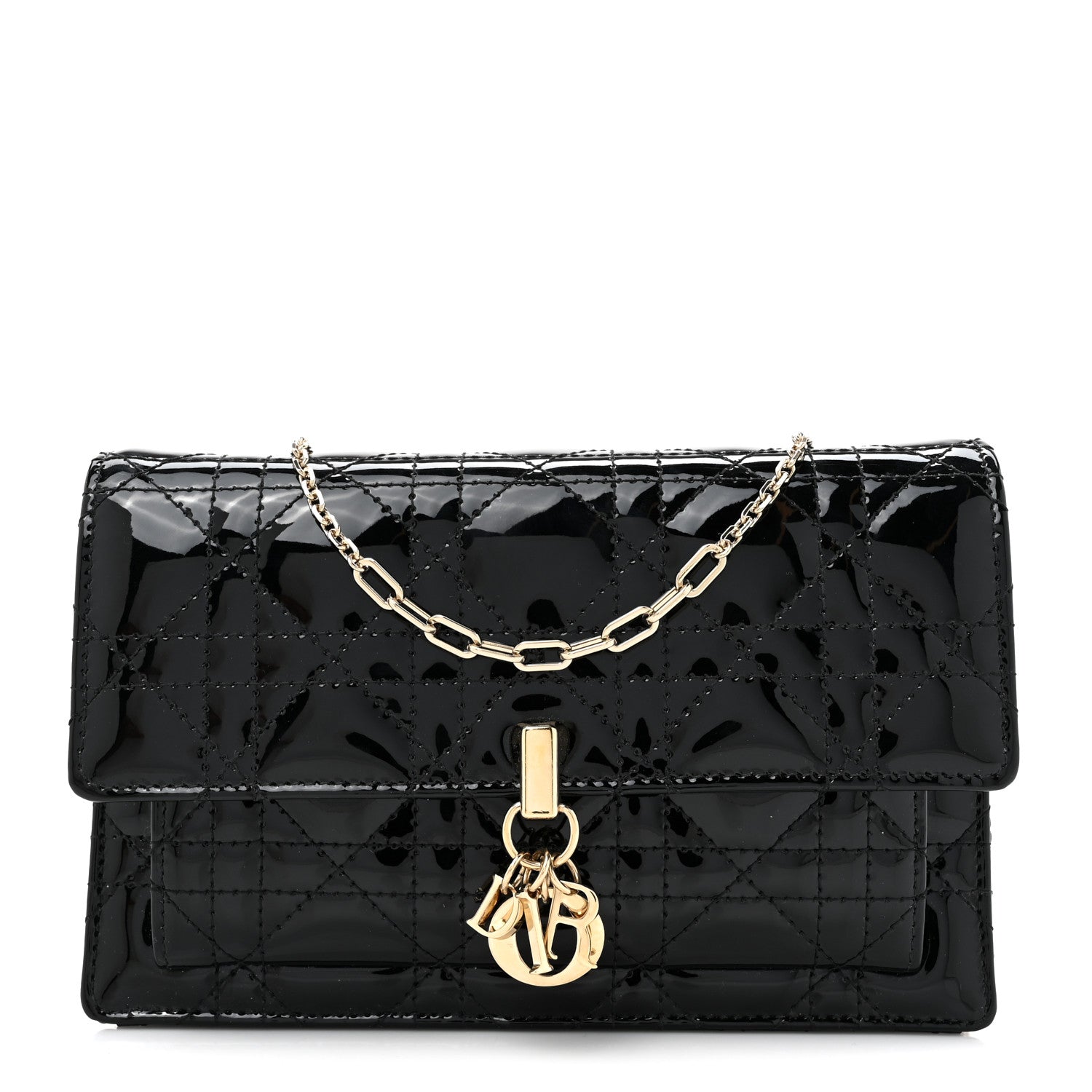 Christian Dior Patent Cannage Lady Dior Chain Pouch Black 1 of 10