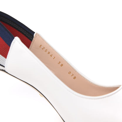Gucci Malaga Kid Web Sylvie Mid Heel Slingback Pumps 38 White 7 of 9