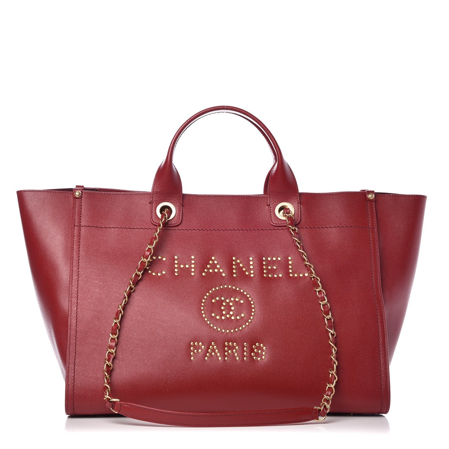 Caviar Large Studded Deauville Tote Red
