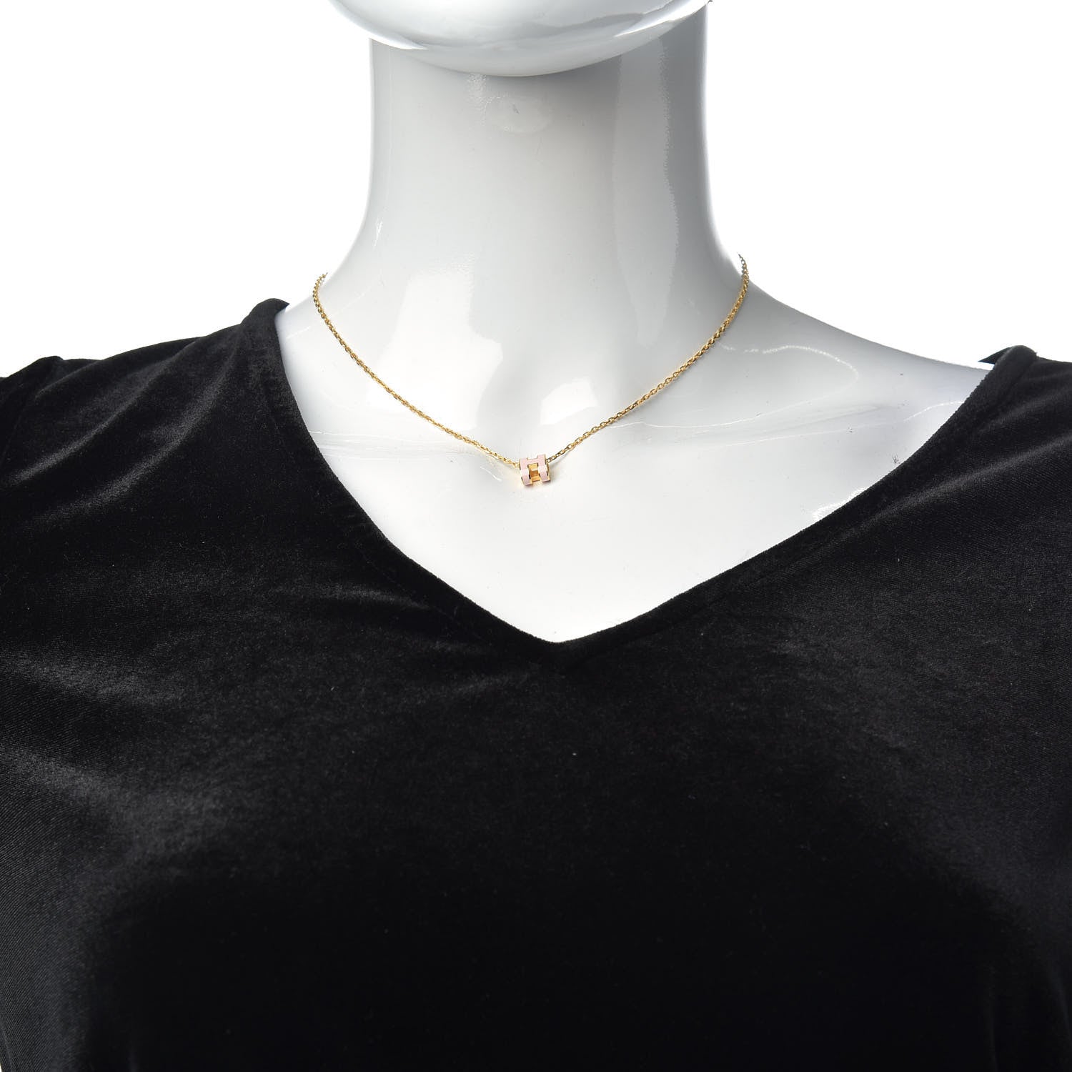 Hermes Lacquered Gold Mini Pop H Pendant Necklace Rose Dragee 2 of 6