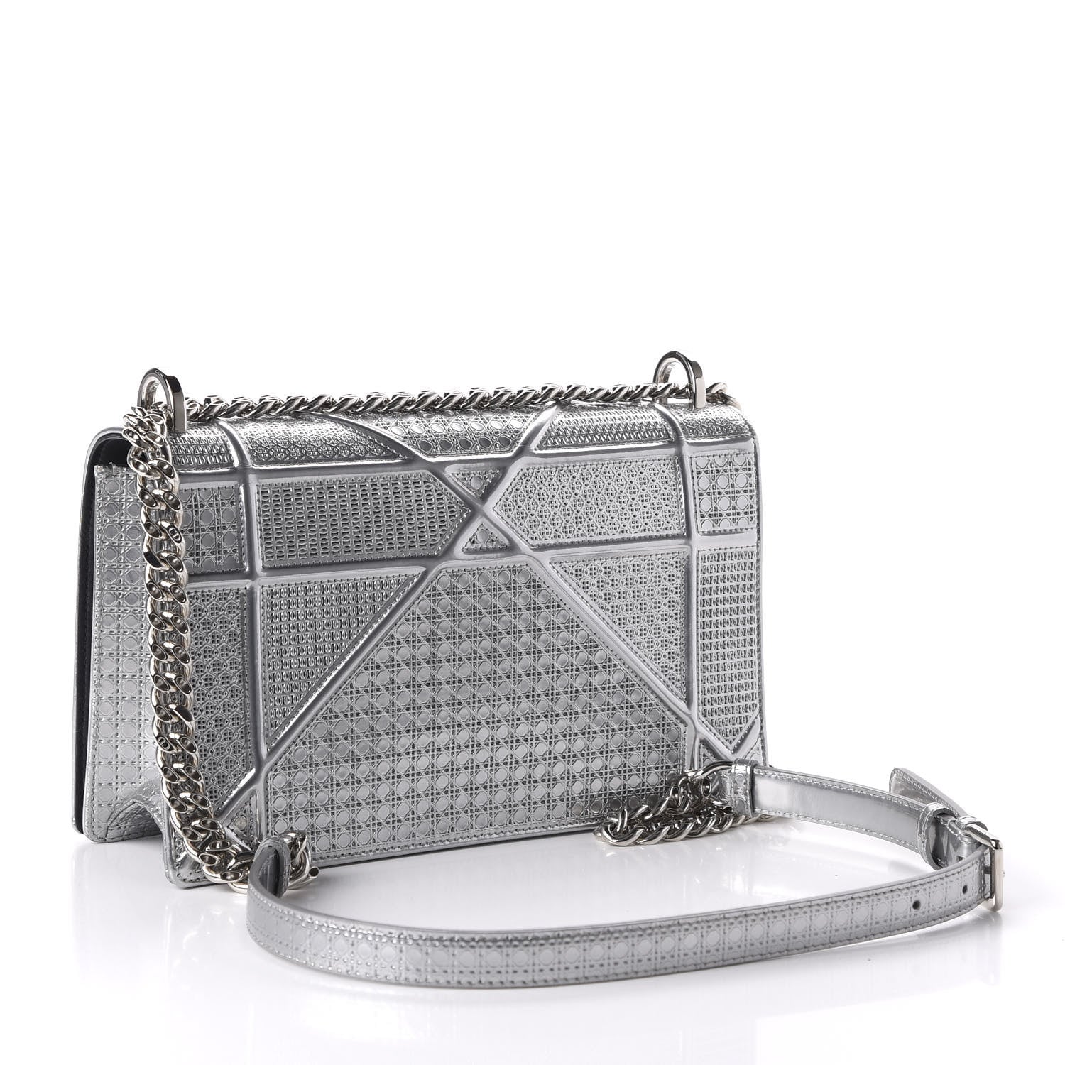 Christian Dior Metallic Patent Micro-Cannage Medium Diorama Flap Bag Silver 3 of 9