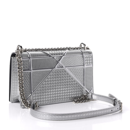 Christian Dior Metallic Patent Micro-Cannage Medium Diorama Flap Bag Silver 3 of 9