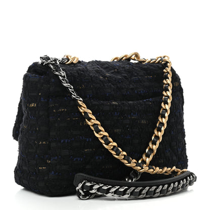 Chanel Tweed Quilted Large Chanel 19 Flap Black Navy Gold 3 of 9