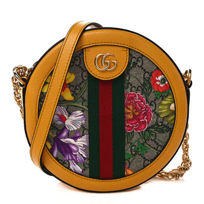 Gucci GG Supreme Monogram Flora Web Mini Ophidia Round Shoulder Bag Beige Multicolor Crop 1 of 9