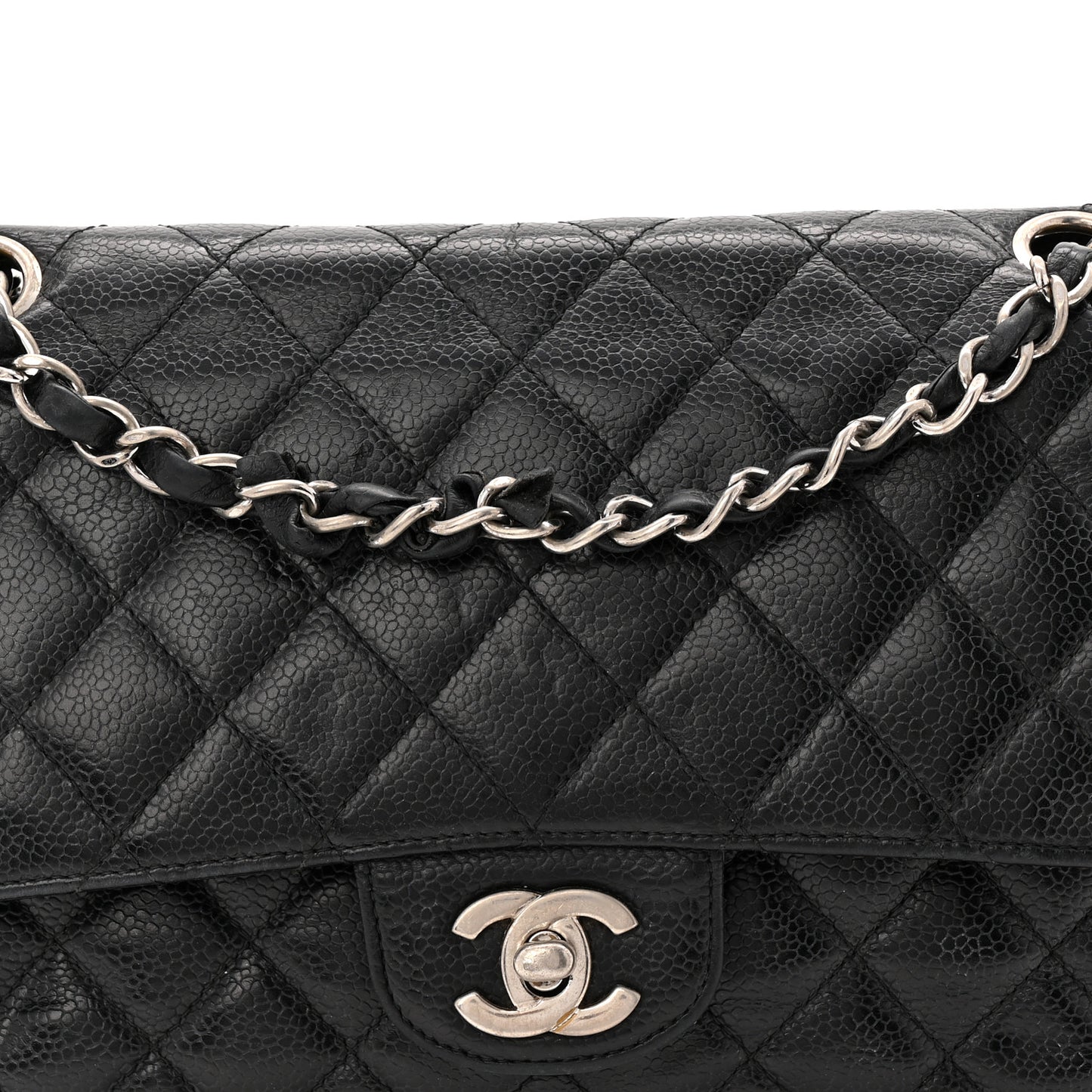 Caviar Quilted Medium Double Flap Black