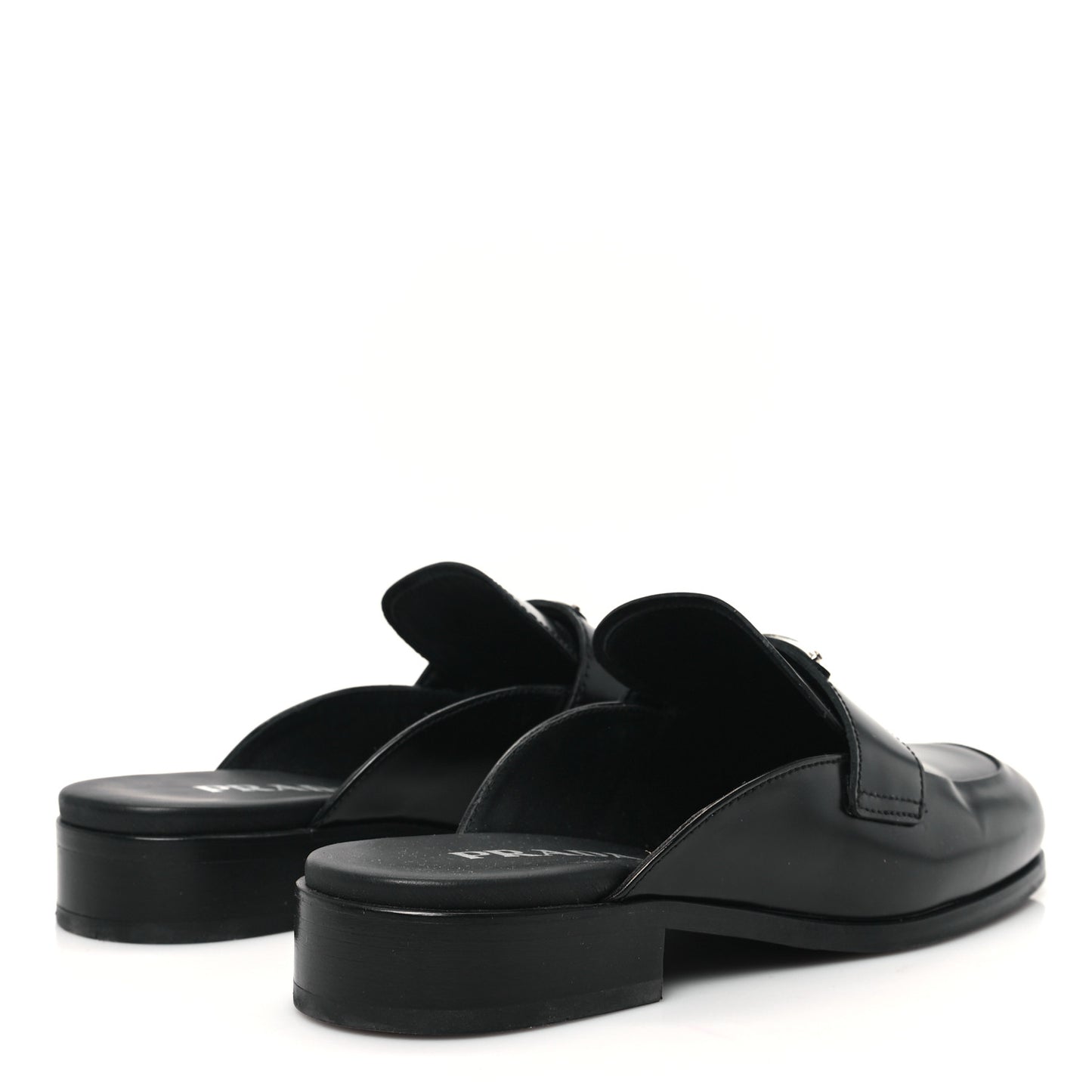 City Calfskin Metal Triangle Logo 20mm Flat Mules 37 Black