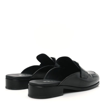 Prada City Calfskin Metal Triangle Logo 20mm Flat Mules 37 Black 5 of 9