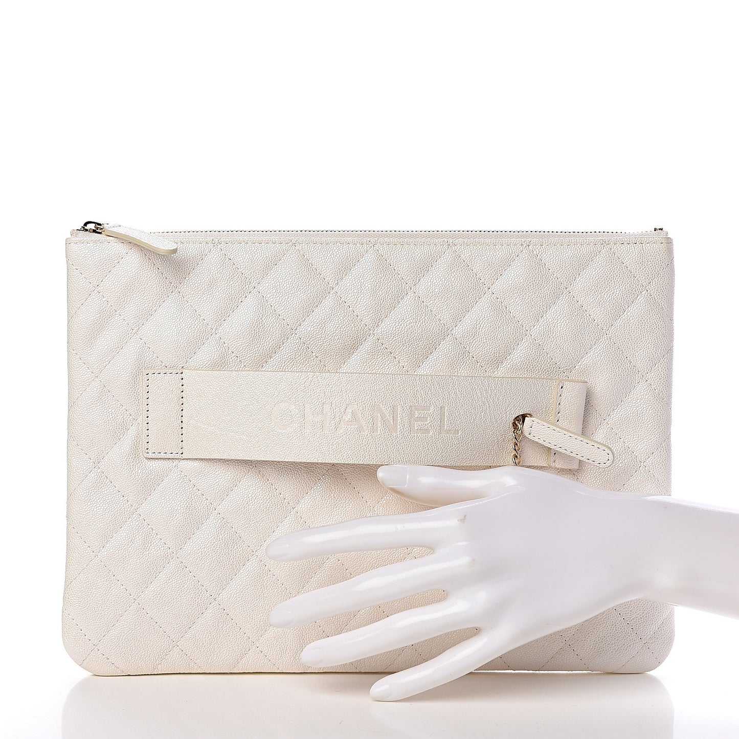Iridescent Caviar Medium Night by the C Pouch Clutch White