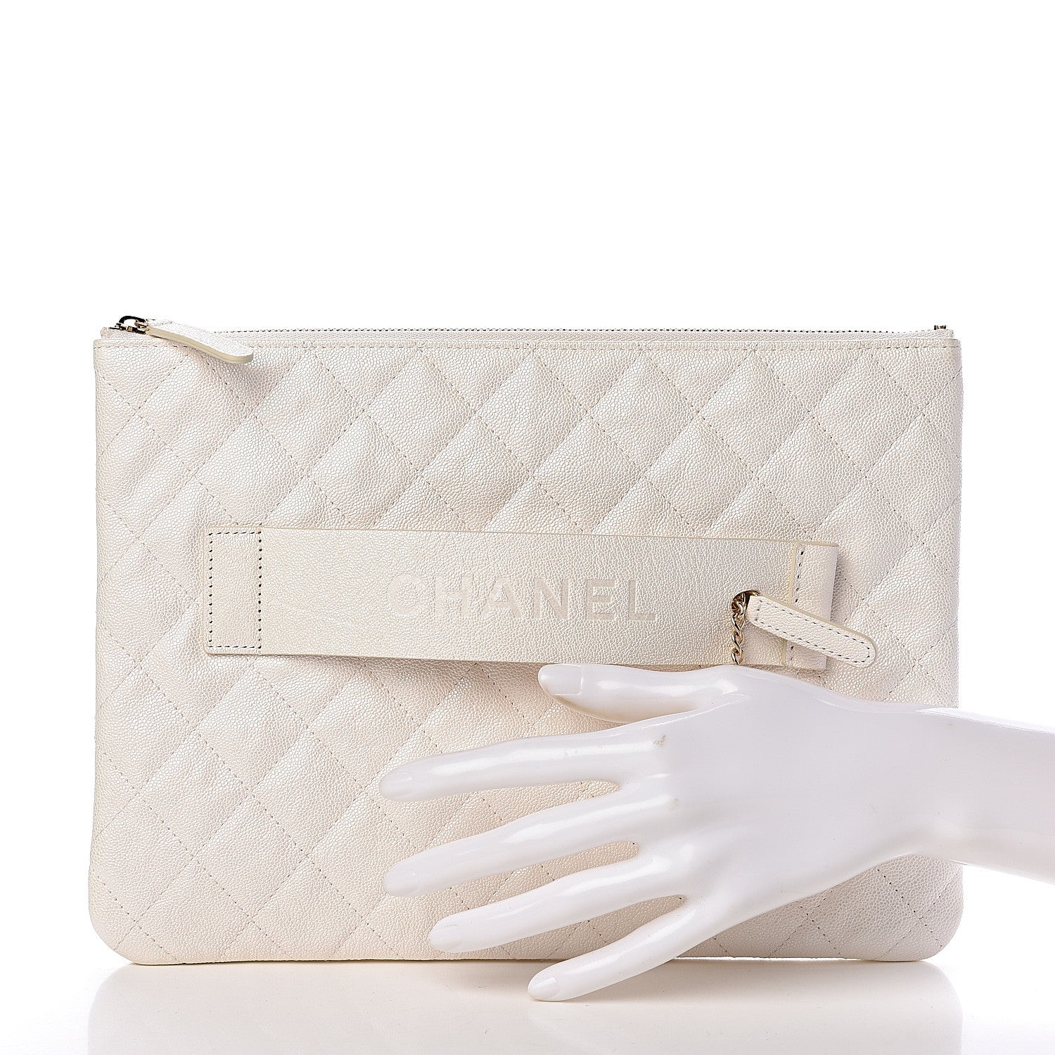 Chanel Iridescent Caviar Medium Night by the C Pouch Clutch White 2 of 8
