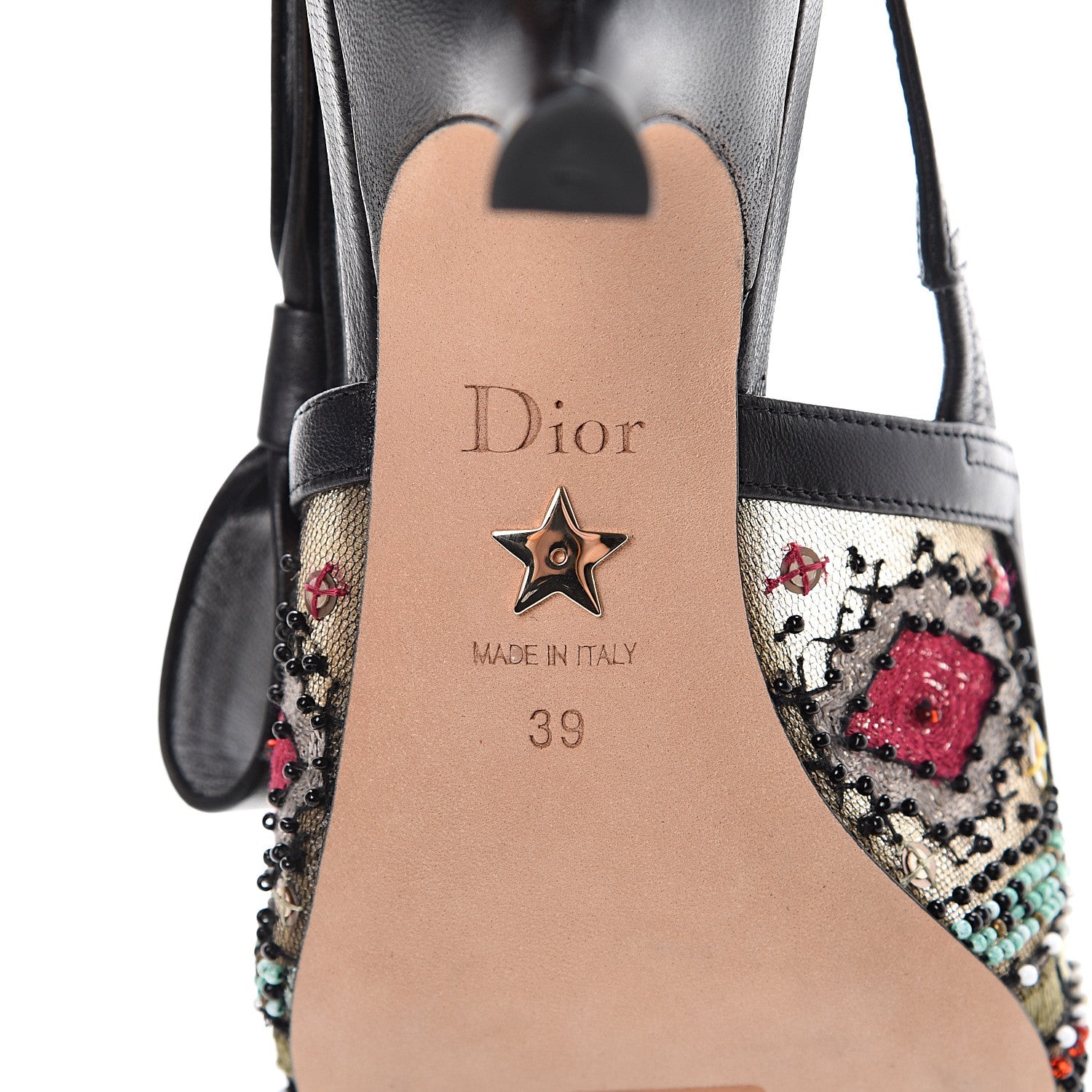 Christian Dior Embroidered Calfskin Beaded Sweet D Sling-Back Pumps 39 Black Turquoise 7 of 12
