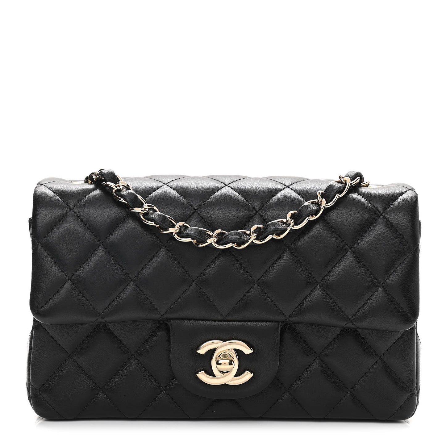 Lambskin Quilted Mini Rectangular Flap Black