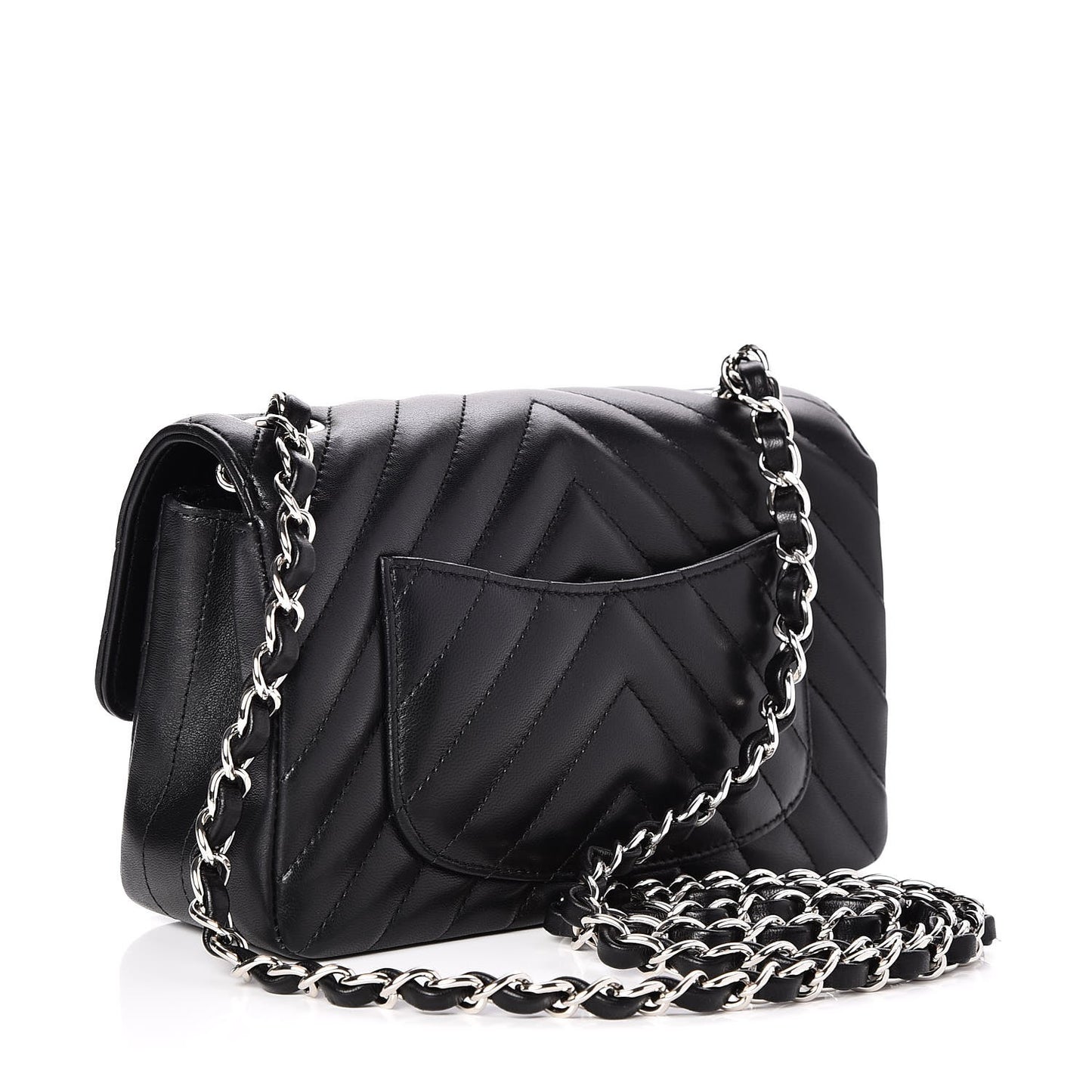 Lambskin Chevron Quilted Mini Rectangular Flap Black