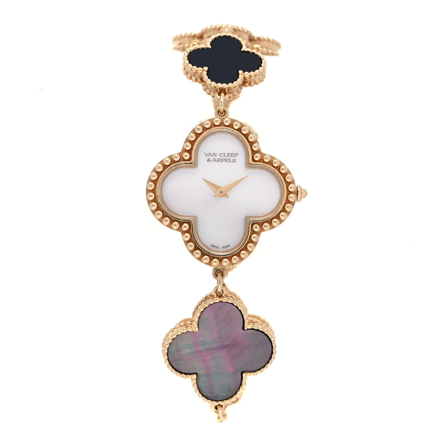18K Yellow Gold Mother of Pearl Black Onyx 26mm Alhambra Quartz Watch