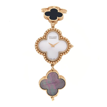 Van Cleef & Arpels 18K Yellow Gold Mother of Pearl Black Onyx 26mm Alhambra Quartz Watch 1 of 7