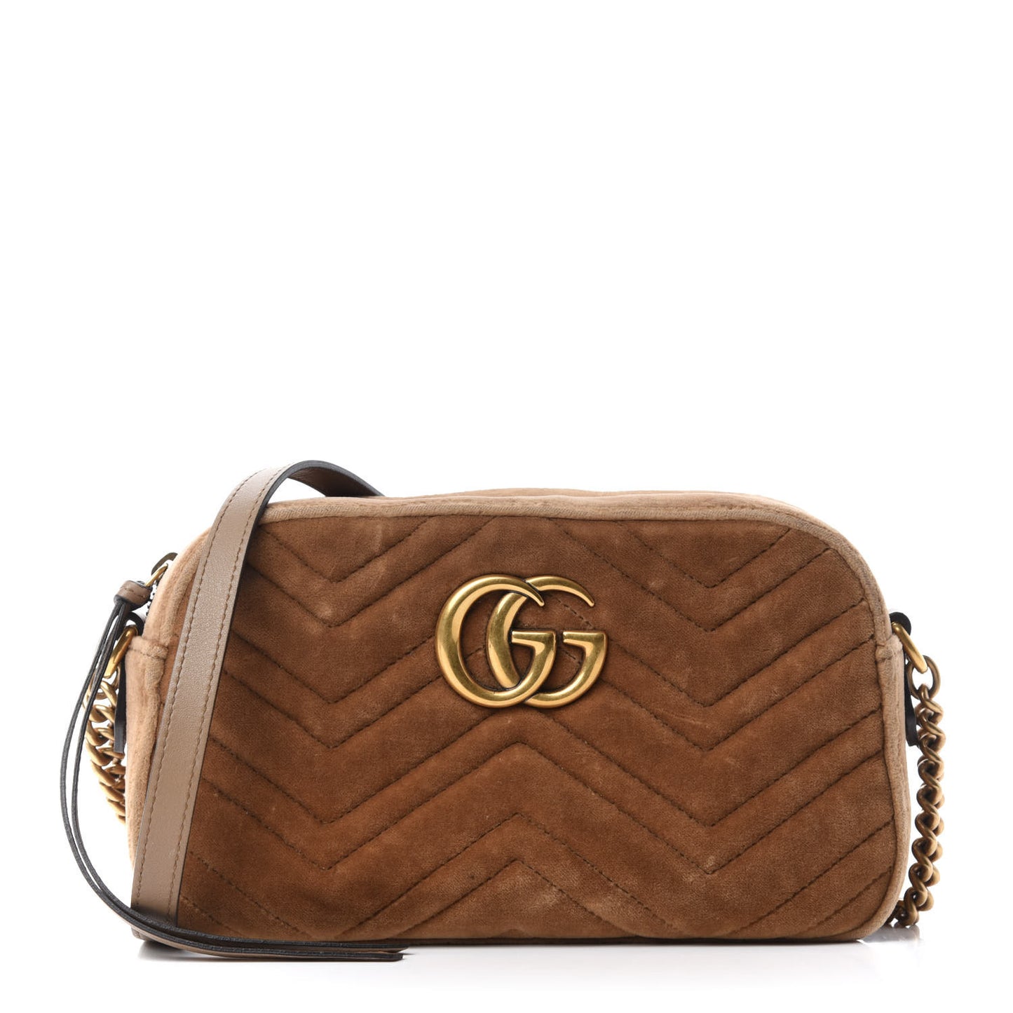 Velvet Matelasse Small GG Marmont Chain Shoulder Bag Taupe
