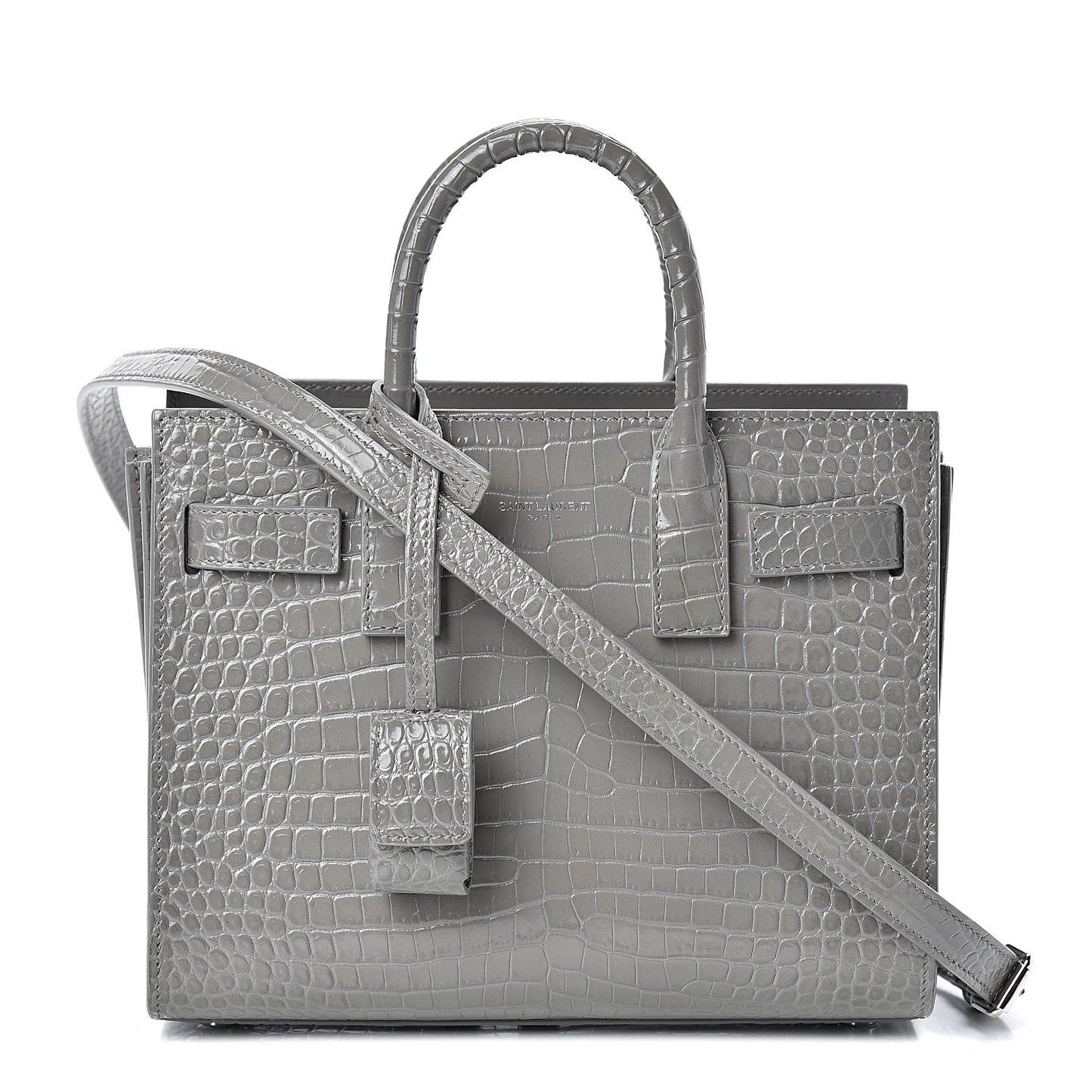 Calfskin Crocodile Embossed Nano Sac De Jour Fog
