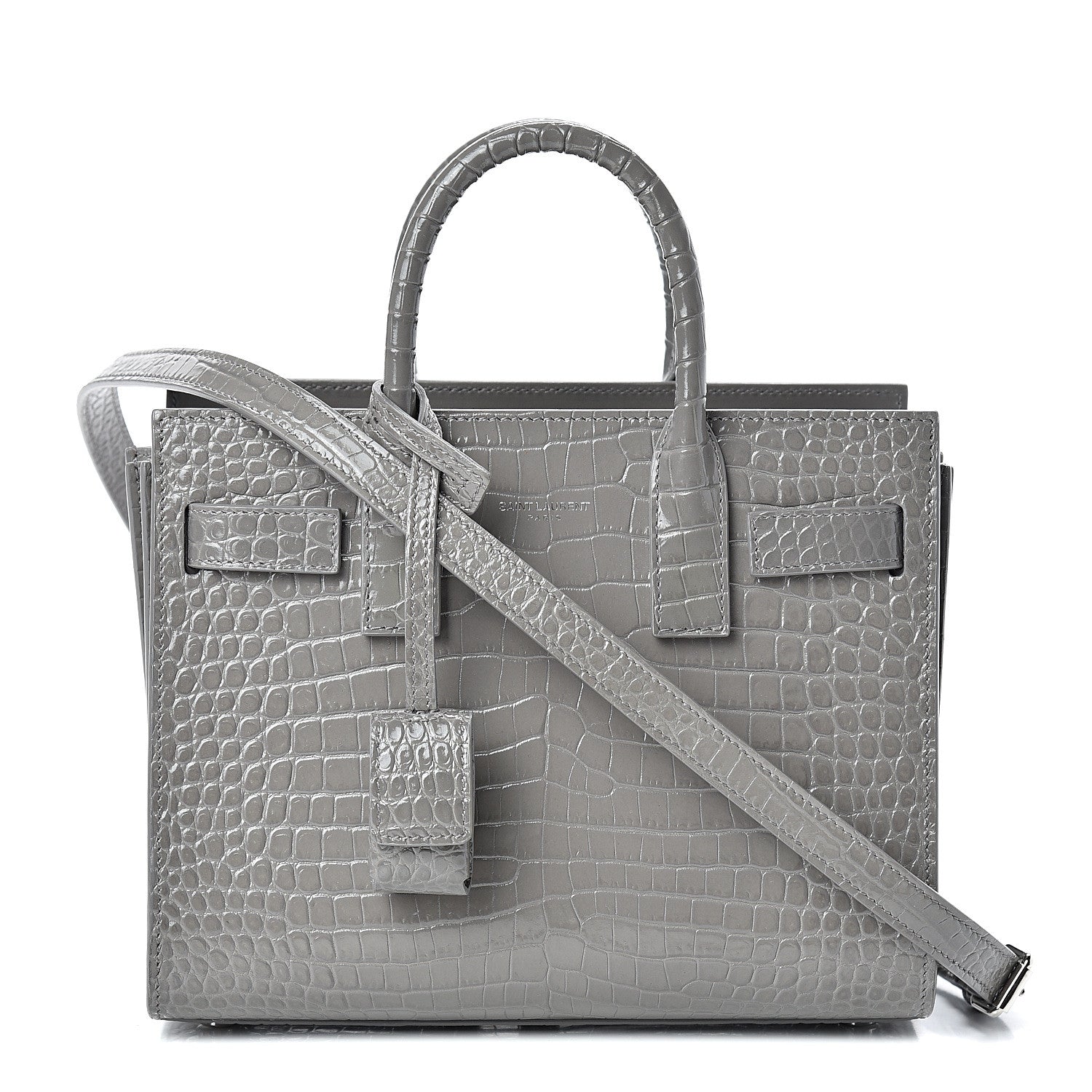 Saint Laurent Calfskin Crocodile Embossed Nano Sac De Jour Fog 1 of 11