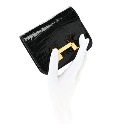 Hermes Shiny Alligator Constance Slim Wallet Black 3 of 9