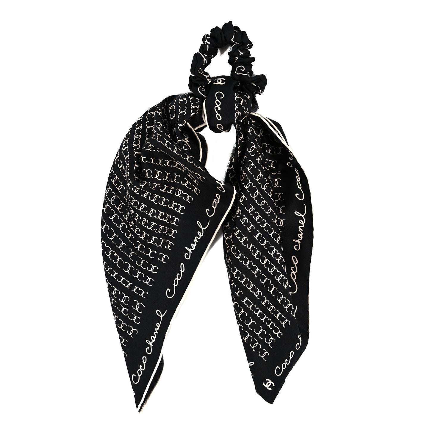Silk CC Twilly Hair Tie Black White