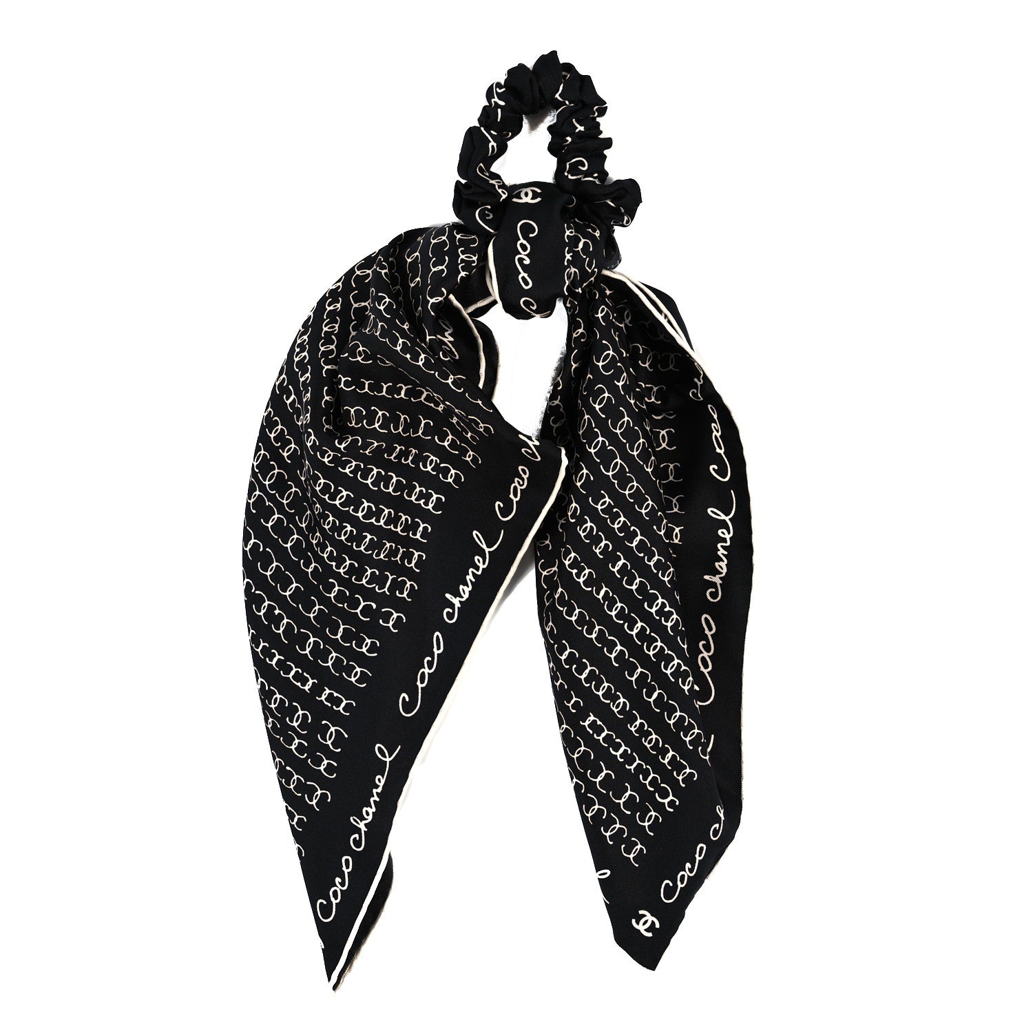 Chanel Silk CC Twilly Hair Tie Black White 1 of 4