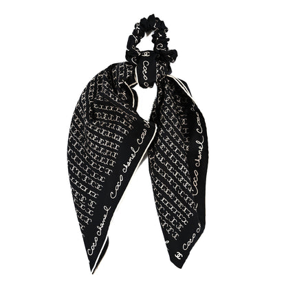 Chanel Silk CC Twilly Hair Tie Black White 1 of 4