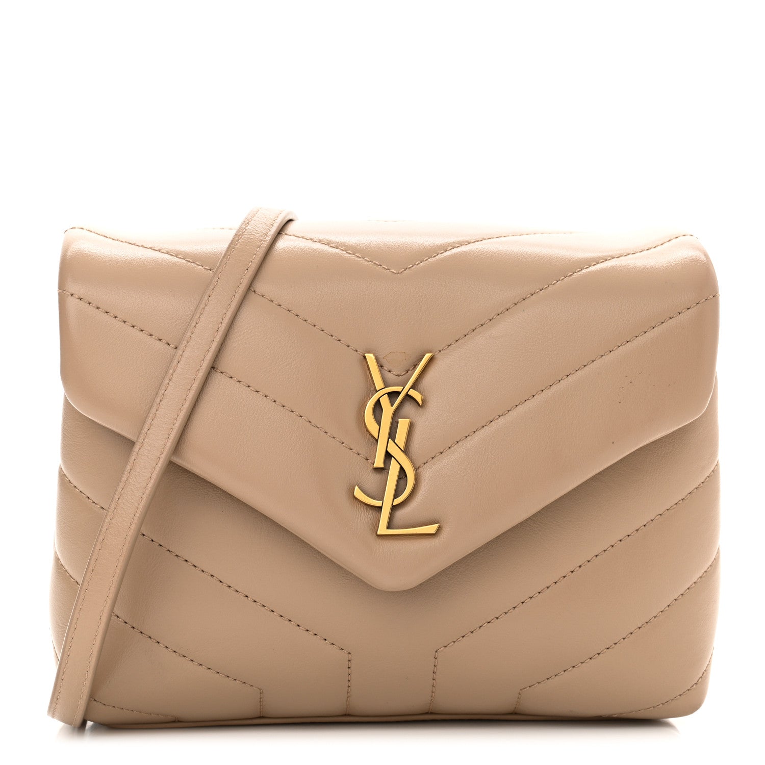 Saint Laurent Calfskin Y Quilted Monogram Toy Loulou Crossbody Bag Latte 1 of 11
