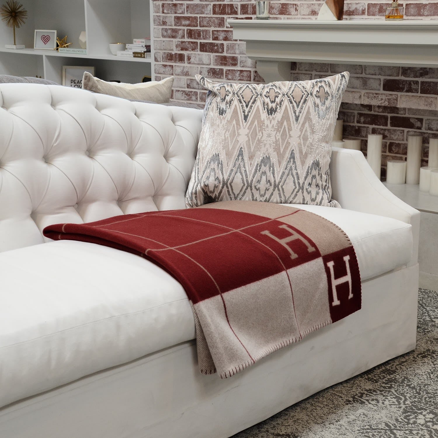 Hermes Wool Cashmere Avalon III Blanket Ecru Rouge H 2 of 3